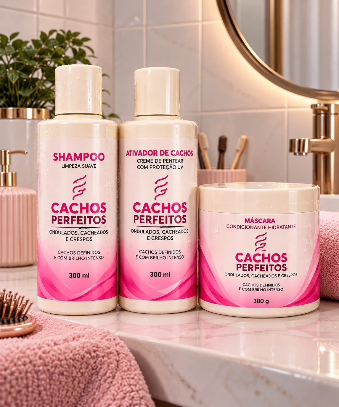 Kit Cachos Perfeitos 3 Etapas – Hidratação, Definição e Brilho | 3x300g