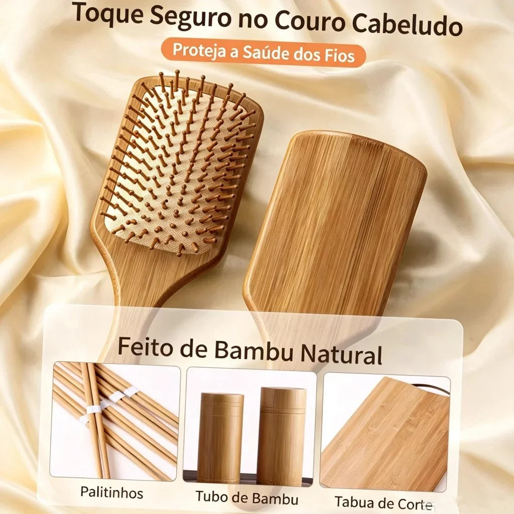 Escova De Cabelo De Bambu Antiestática Massagem No Couro Cabeludo Almofada De Ar Ferramenta De Estilo Presente De Cuidad