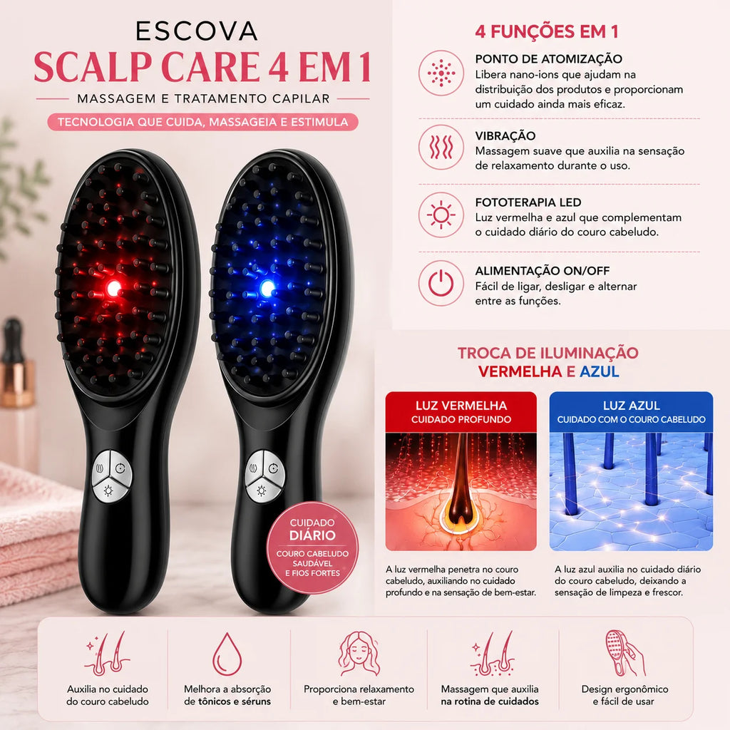 Escova Scalp Care 4 em 1 – Massagem e Tratamento Capilar