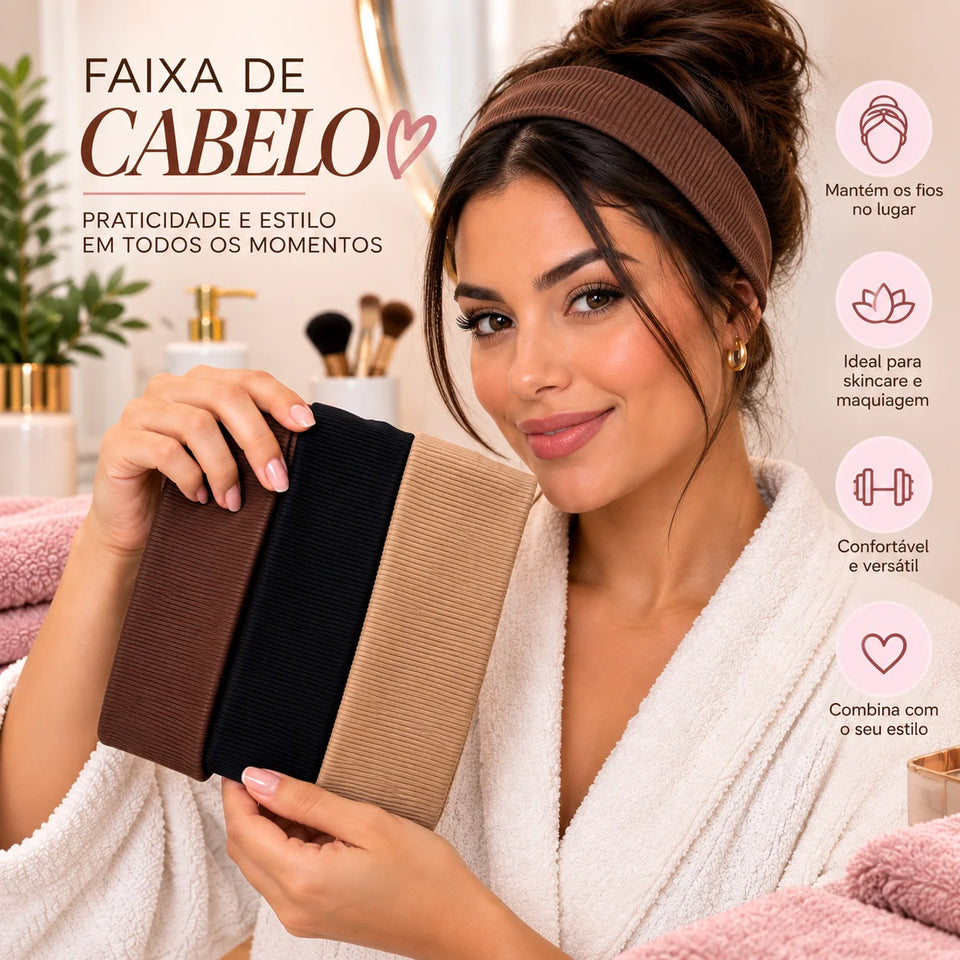 Kit 3 Faixas de Cabelo Femininas em Ribana – Confortáveis e Elásticas