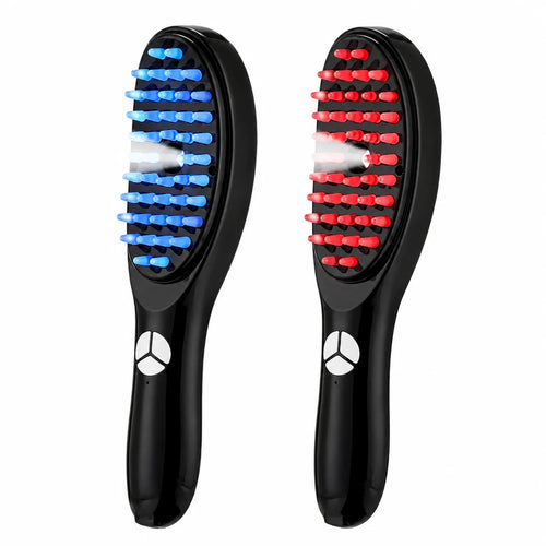 Escova Scalp Care 4 em 1 preta com luz vermelha e azul para cuidados do couro cabeludo