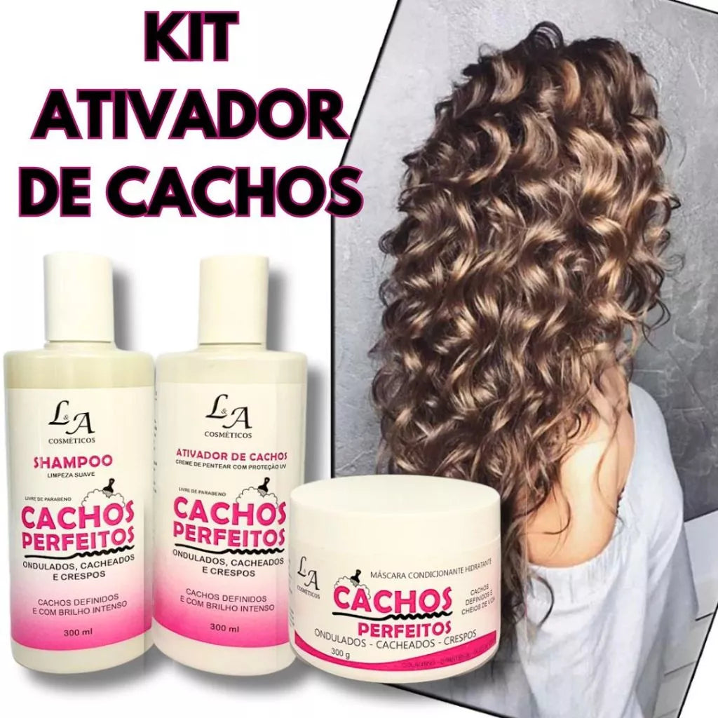 Kit Cachos Perfeitos 3 Etapas – Hidratação, Definição e Brilho | 3x300g