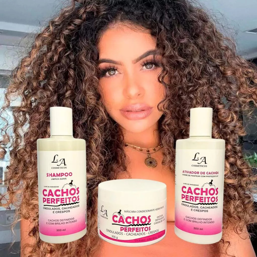Kit Cachos Perfeitos 3 Etapas – Hidratação, Definição e Brilho | 3x300g