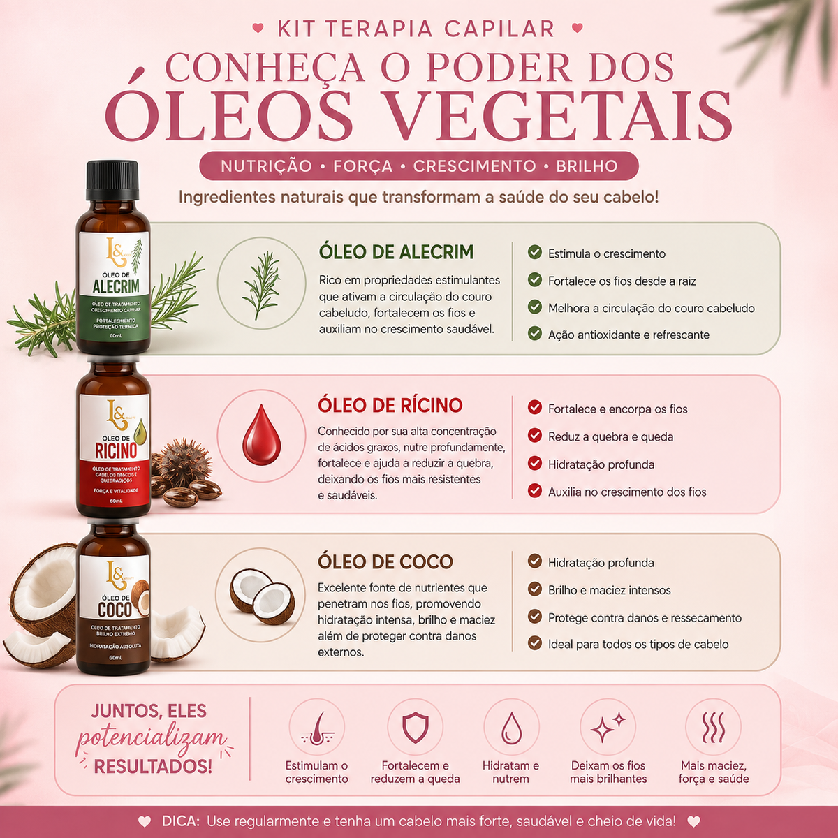 Kit Terapia Capilar – Alecrim, Rícino & Coco | 3x 60ml
