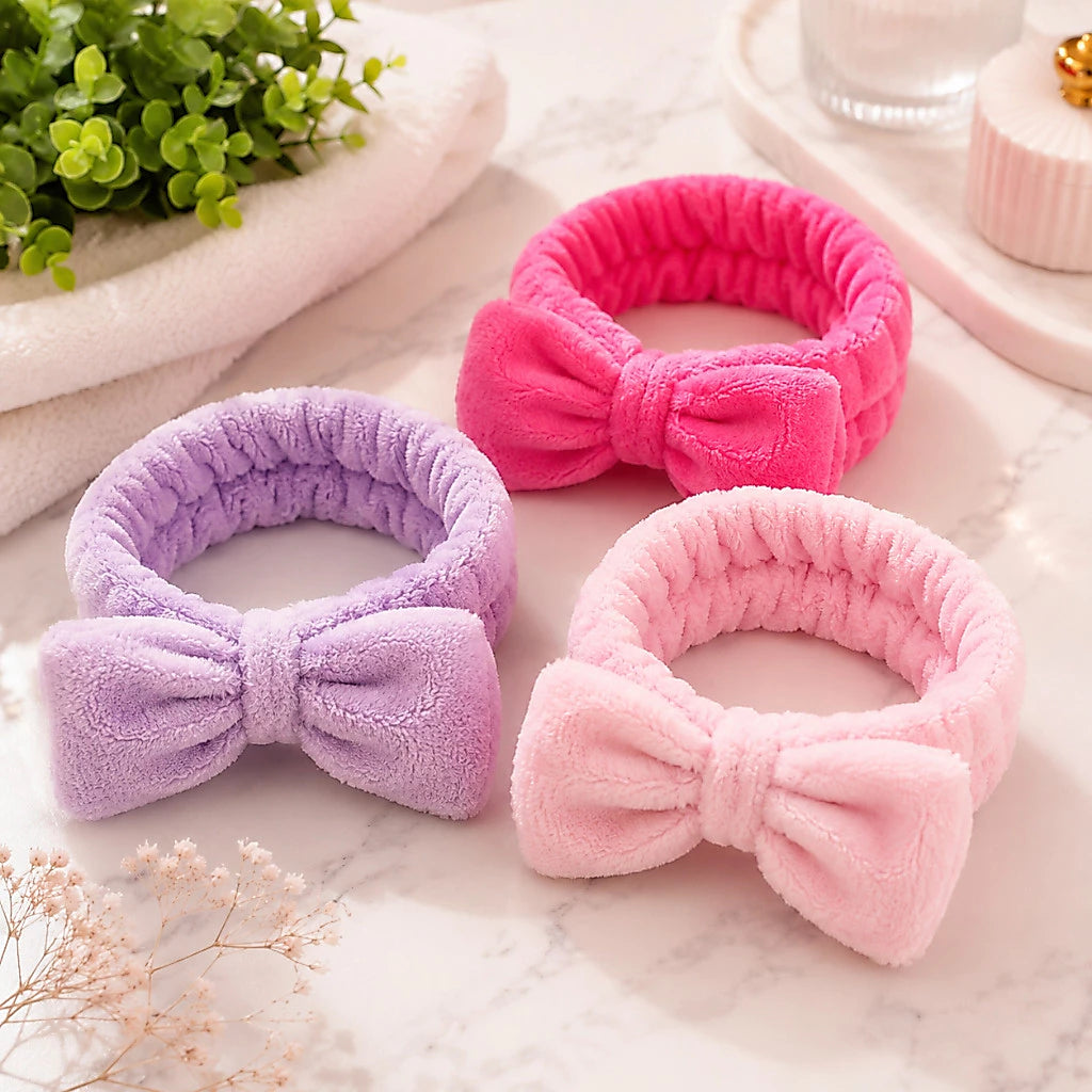 Faixa de Cabelo com Laço para Maquiagem, Skincare, Spa e Banho