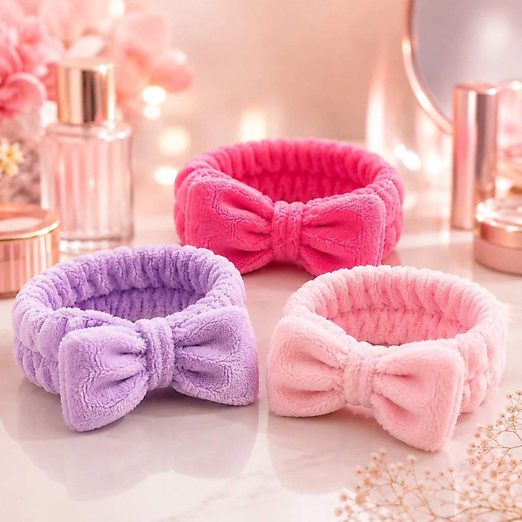 Faixa de Cabelo com Laço para Maquiagem, Skincare, Spa e Banho