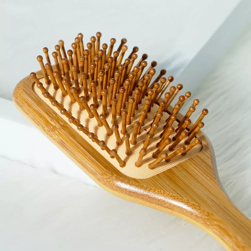 Escova De Cabelo De Bambu Antiestática Massagem No Couro Cabeludo Almofada De Ar Ferramenta De Estilo Presente De Cuidad