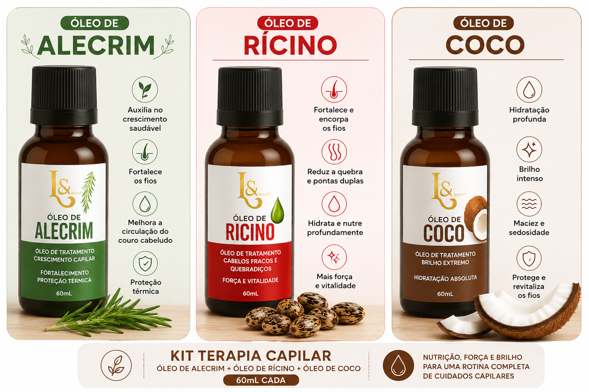 Kit Terapia Capilar – Alecrim, Rícino & Coco | 3x 60ml